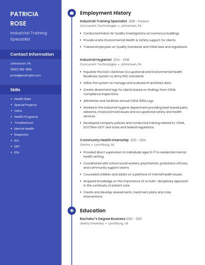 Industrial Training Specialist Resume