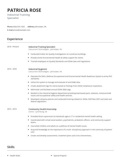 Industrial Training Specialist Resume