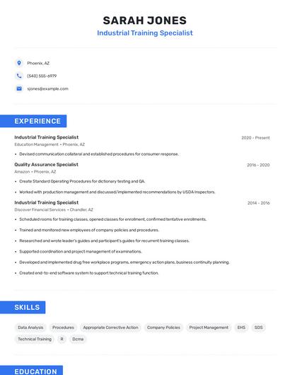 Industrial Training Specialist Resume
