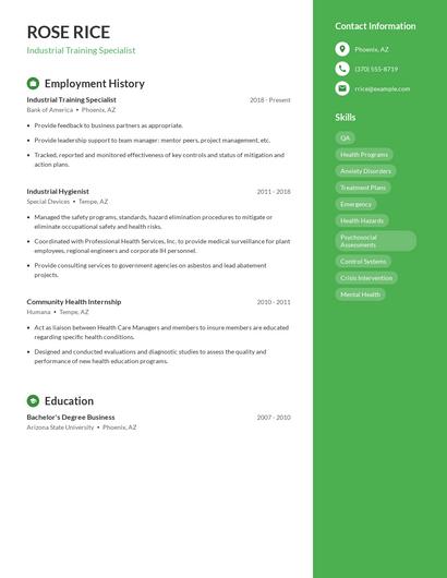 Industrial Training Specialist Resume