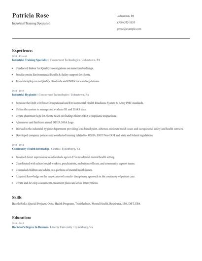 Industrial Training Specialist Resume