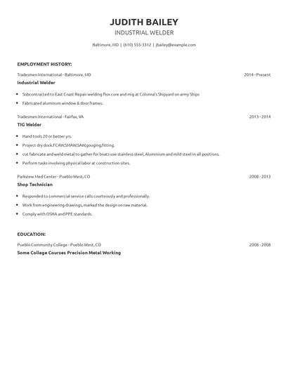 Industrial Welder Resume