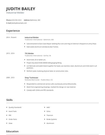 Industrial Welder Resume