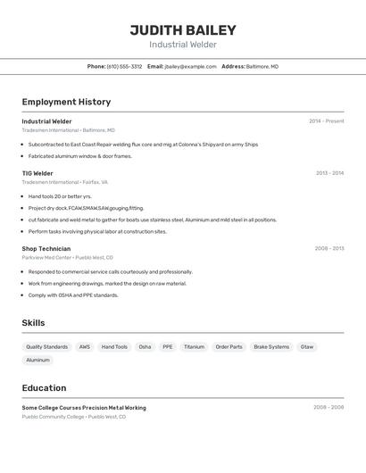 Industrial Welder Resume