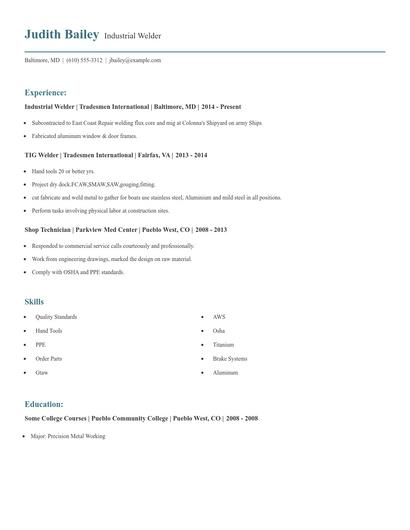 Industrial Welder Resume