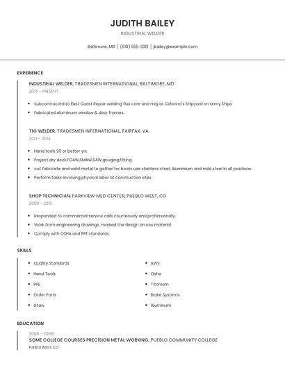 Industrial Welder Resume