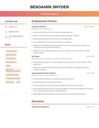 Industrial Worker Resume