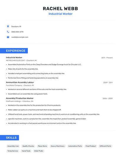 Industrial Worker Resume