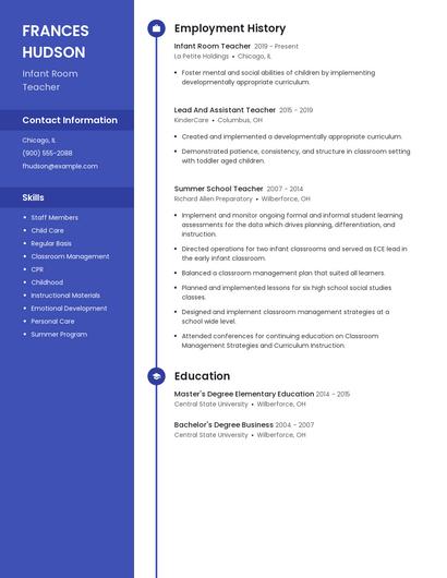 Infant Room Teacher Resume