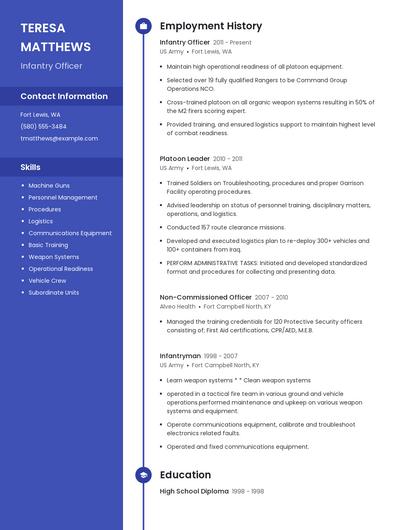 Infantry Officer Resume