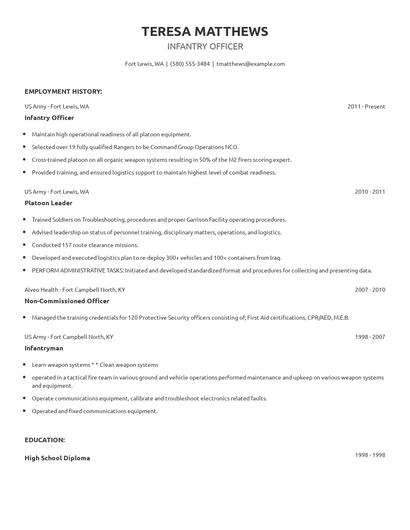 Infantry Officer Resume
