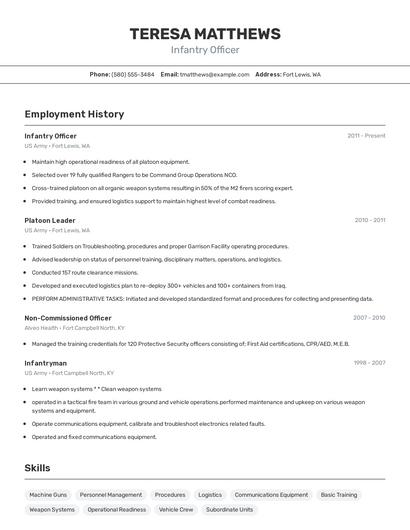 Infantry Officer Resume