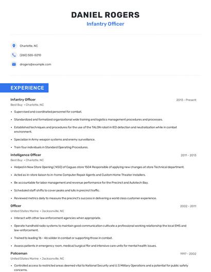 Infantry Officer Resume