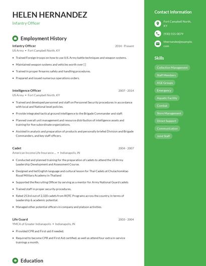 Infantry Officer Resume