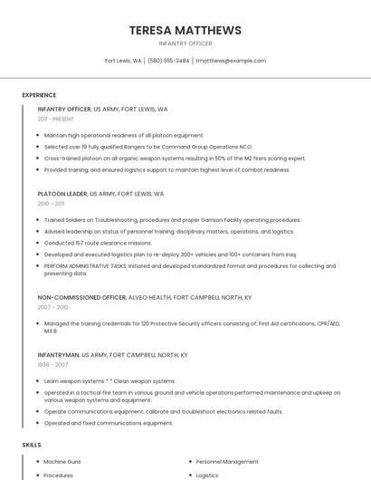 Infantry Officer Resume