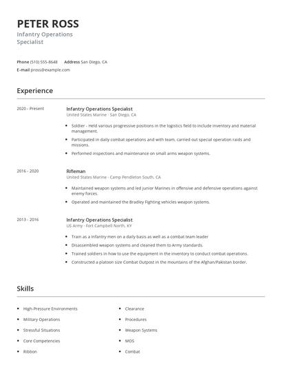 Infantry Operations Specialist Resume
