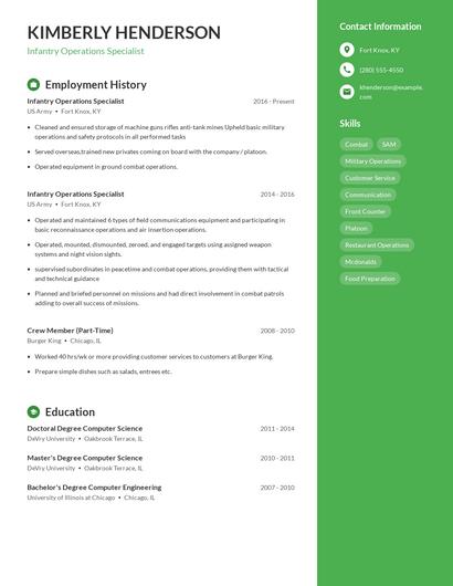 Infantry Operations Specialist Resume