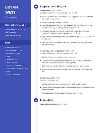 Infantryman Resume