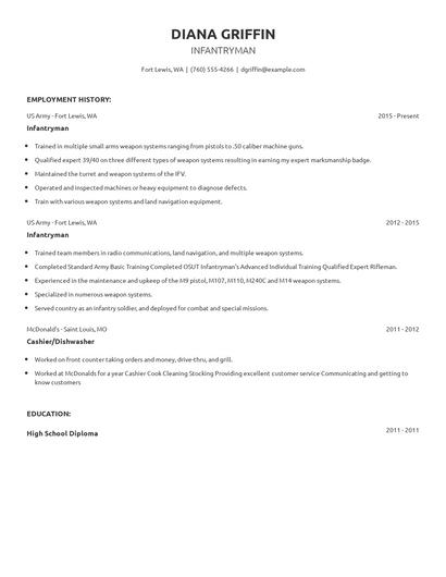 Infantryman Resume