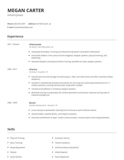 Infantryman Resume