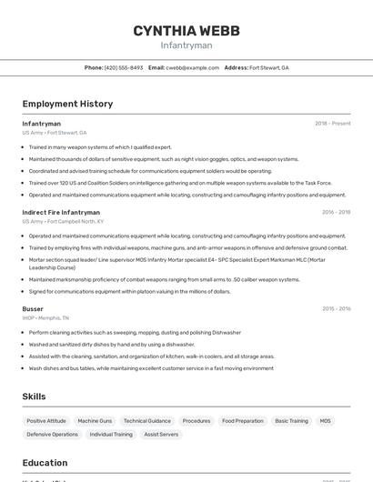 Infantryman Resume