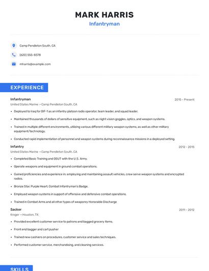 Infantryman Resume
