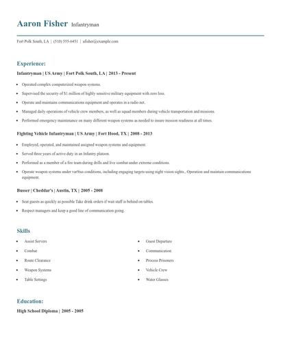 Infantryman Resume