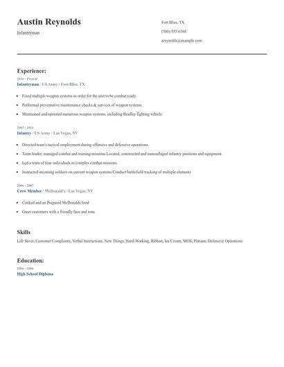 Infantryman Resume