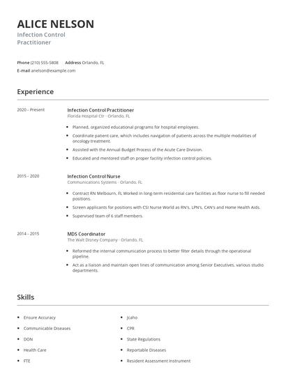 Infection Control Practitioner Resume