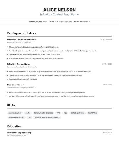 Infection Control Practitioner Resume