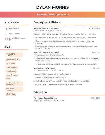 Infection Control Practitioner Resume
