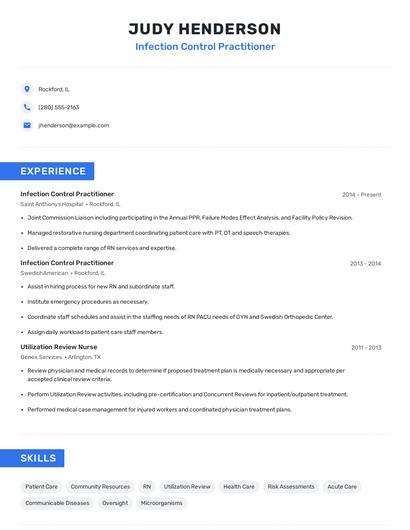 Infection Control Practitioner Resume