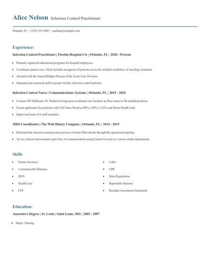 Infection Control Practitioner Resume