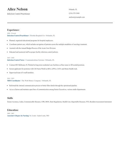 Infection Control Practitioner Resume
