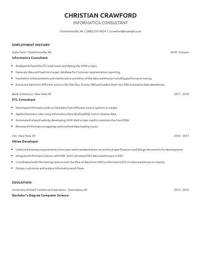 Informatica Consultant Resume