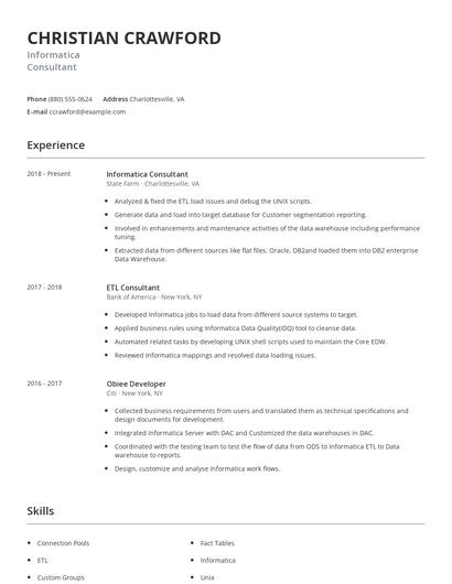 Informatica Consultant Resume