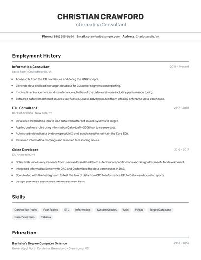 Informatica Consultant Resume