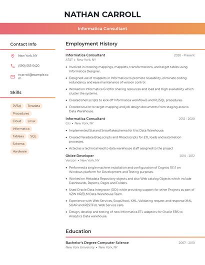 Informatica Consultant Resume