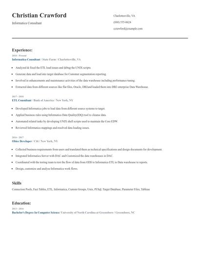 Informatica Consultant Resume