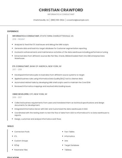 Informatica Consultant Resume