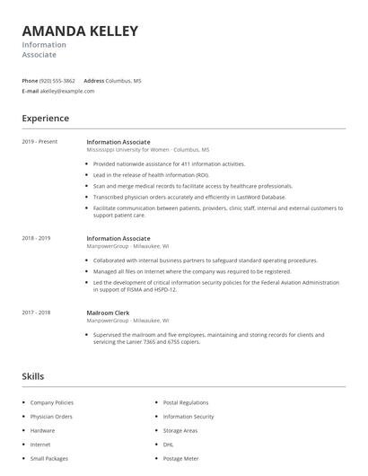 Information Associate Resume