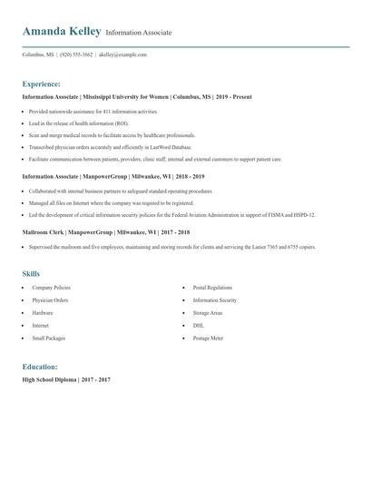 Information Associate Resume