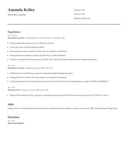 Information Associate Resume