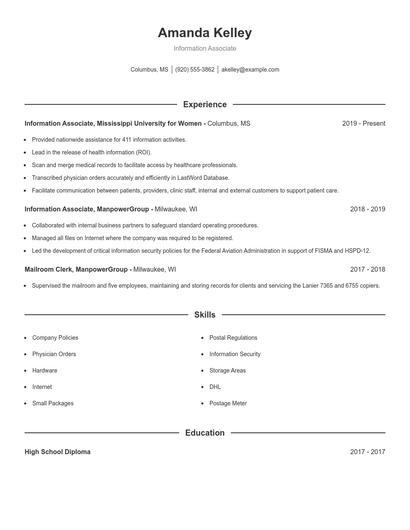 Information Associate Resume