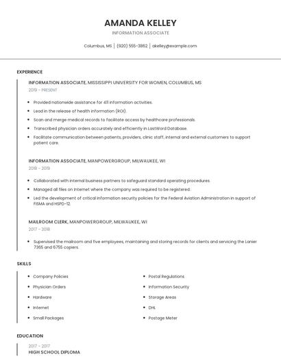 Information Associate Resume