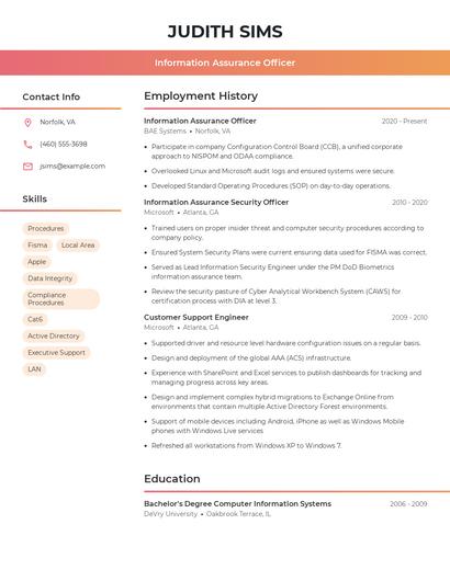 Information Assurance Officer Resume