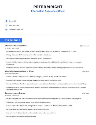 Information Assurance Officer Resume