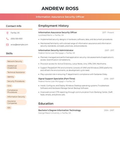 Information Assurance Security Officer Resume