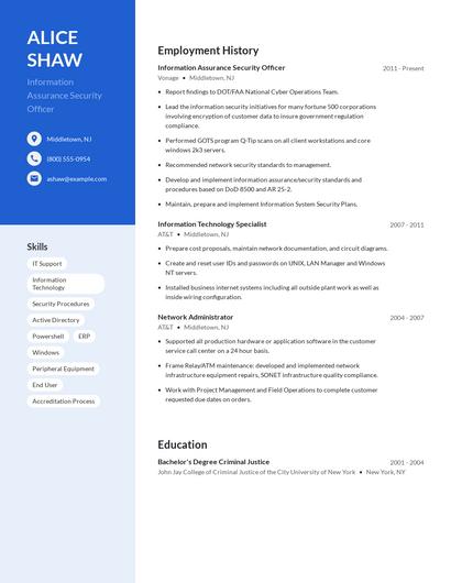 Information Assurance Security Officer Resume