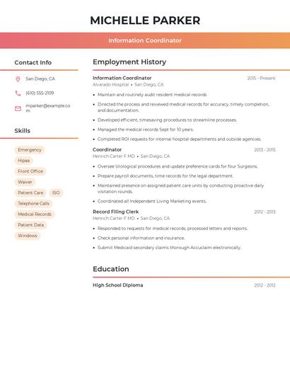 Information Coordinator Resume